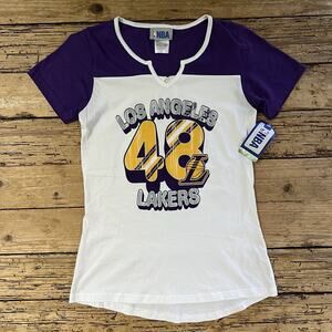 NBA Women Lakers 48 White Basketball T-Shirt W/ Purple Yellow Size S NWT